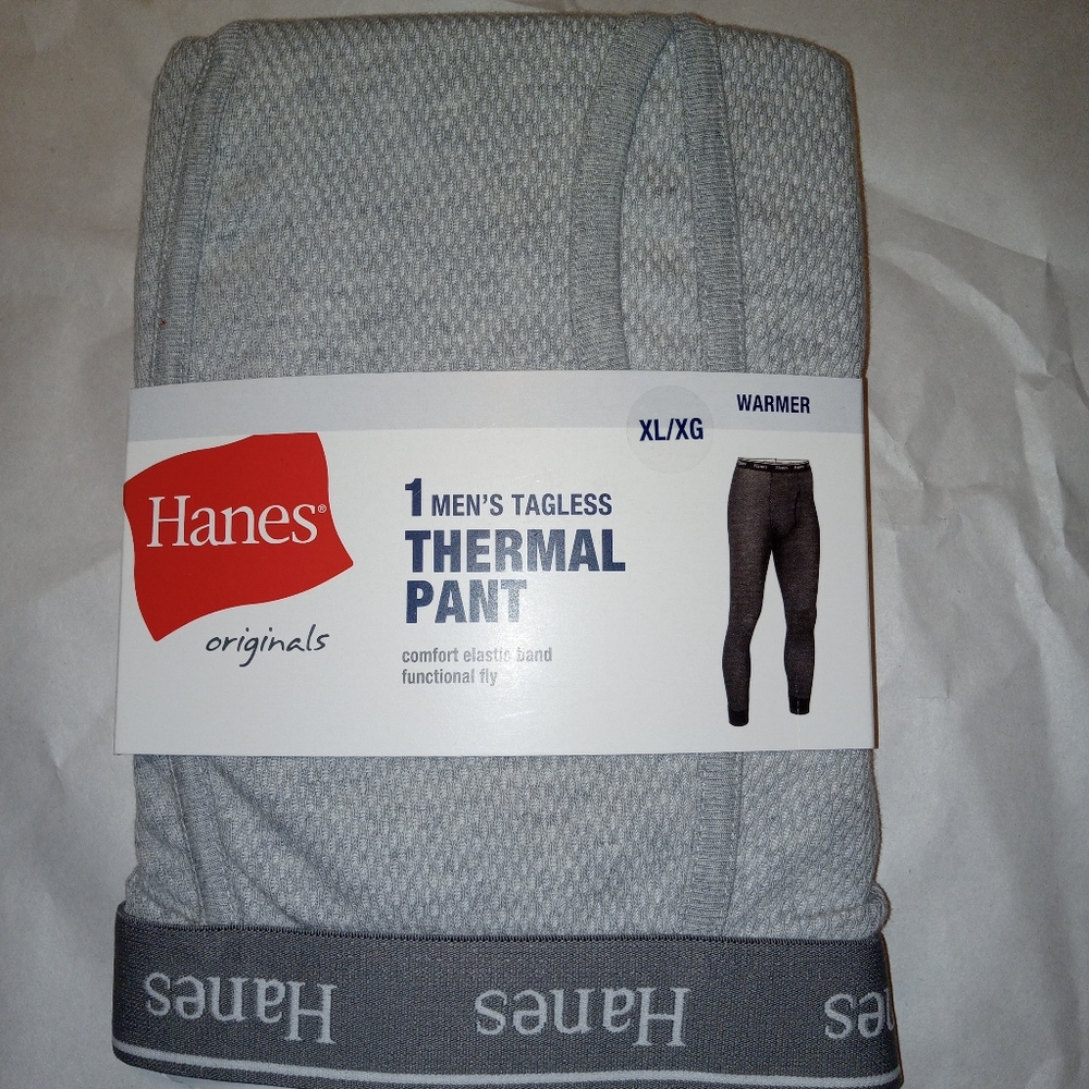 Men's Hanes Tagless Thermal Pant Underwear XL gray